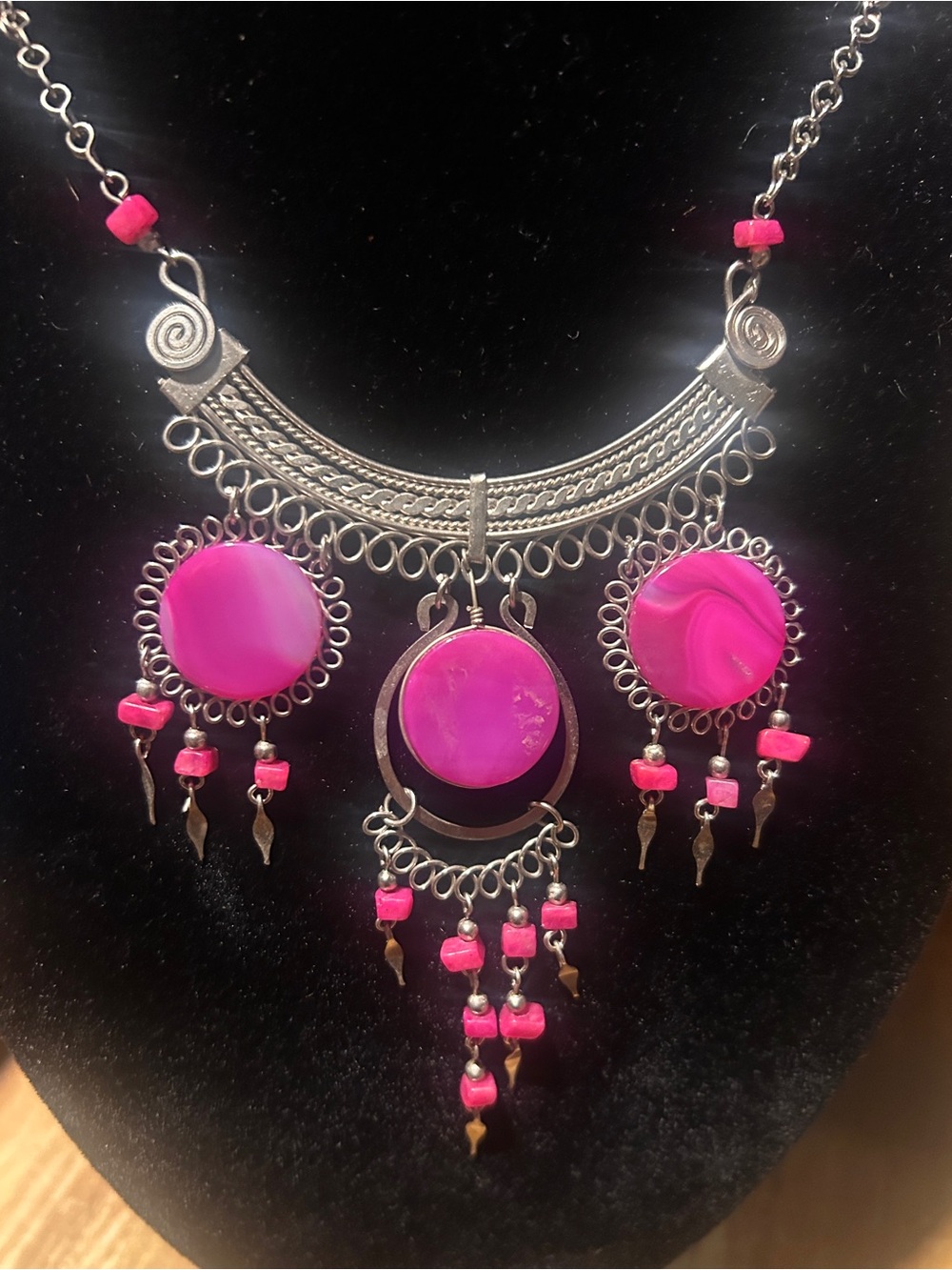 Bold Pink Bohemian Statement Necklace